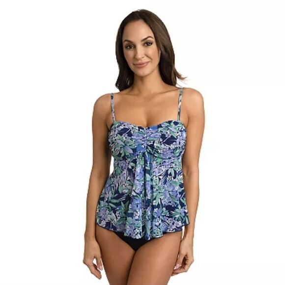 NWT A Shore Fit Kofi Mesh Tummy Solutions Flared Bandeau Swim Top 14 - Picture 1 of 6